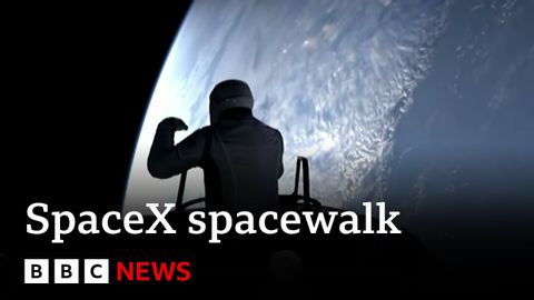 SpaceX astronauts make history as they conduct first private spacewalk | BBC News